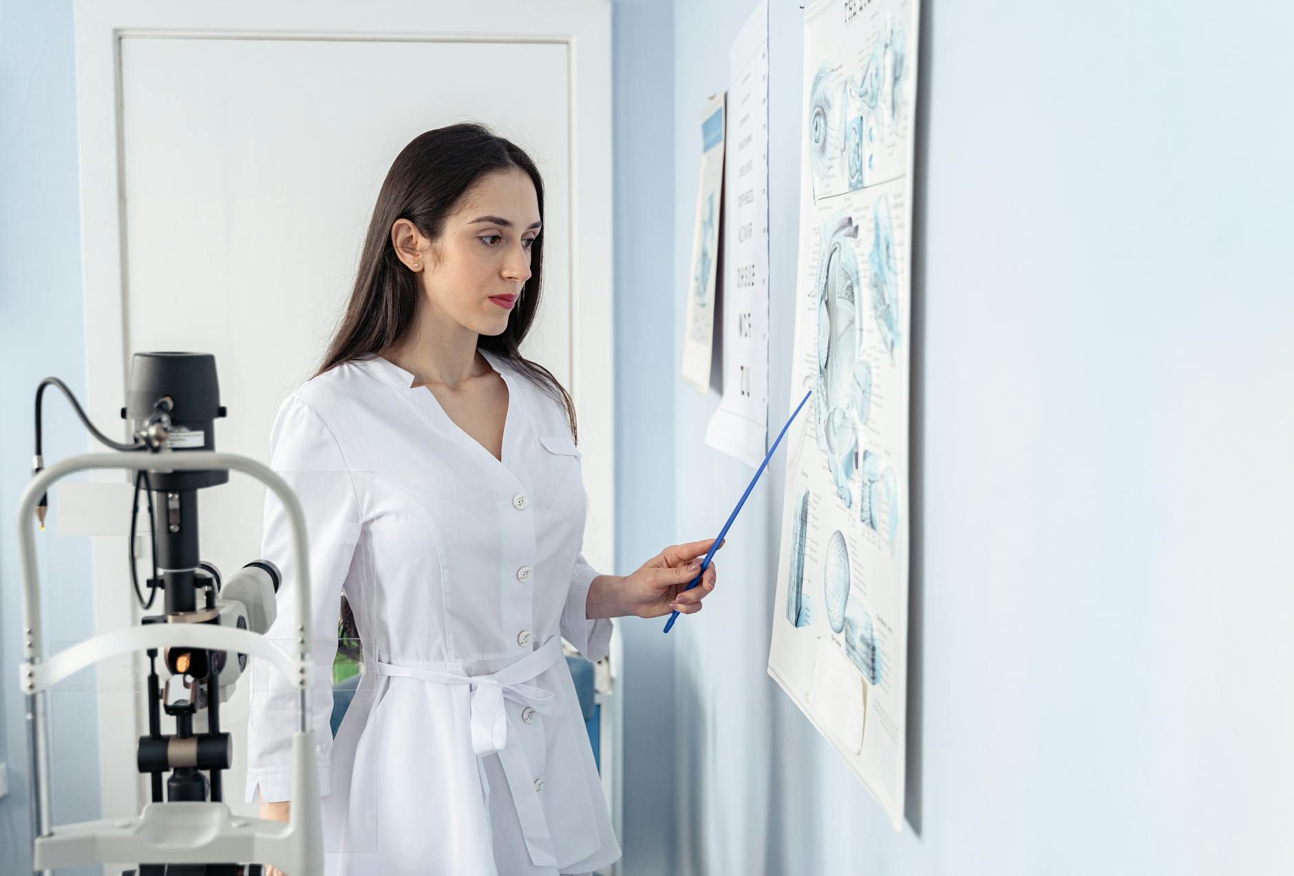 woman holding a stick inside a clinic