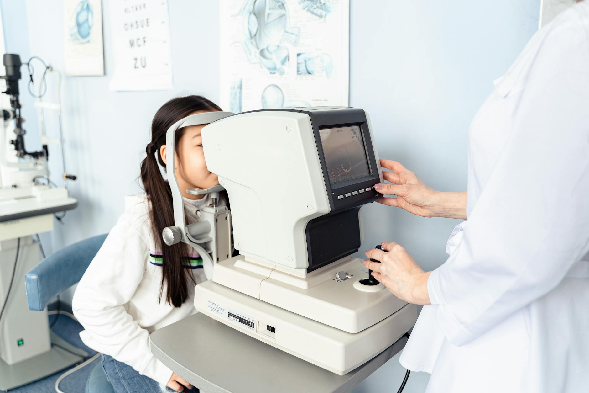 kid having an eye check up